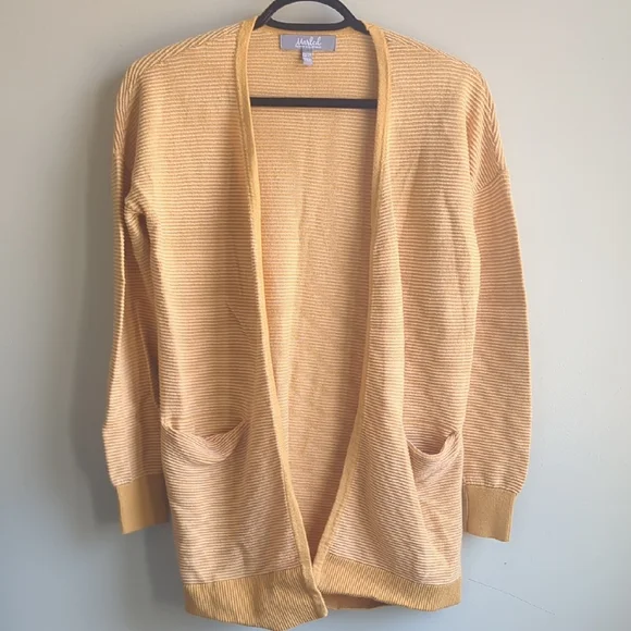 Marled Reunited. Open-Front Ribbed Cardigan In Yellow. Size XS. - Picture 1 of 9